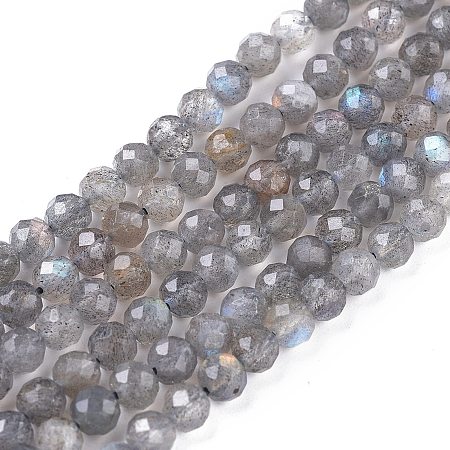 ARRICRAFT Natural Labradorite Beads Strands, Round, Faceted, 4mm, Hole: 0.7mm, about 90~100pcs/strand, 15.35 inches(39cm)