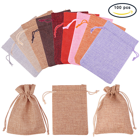 PandaHall Elite 100 Pcs Burlap Bags with Drawstring Gift Bags 13.5x9.5cm for Jewelry DIY Craft and Wedding Party Mixed Colors