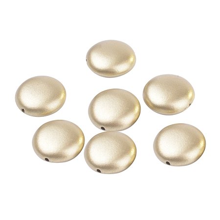 NBEADS 500g Spray Painted Acrylic Beads, Flat Round, Matte Style, Gold, 12x5mm, Hole: 1mm; about 1155pcs/500g