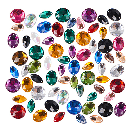 PandaHall Elite 80 Pcs Acrylic Sew on Rhinestone Faceted Flatback Crystal Buttons Gems 4 Styles for Clothing Wedding Dress Decoration Mixed Colors