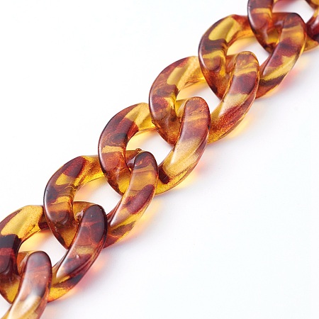 Honeyhandy Handmade Acrylic Curb Chains, Imitation Gemstone, for Handbag Chain Making, Gold, Link: 23x16.5x5mm, 39.37 inch(1m)/strand