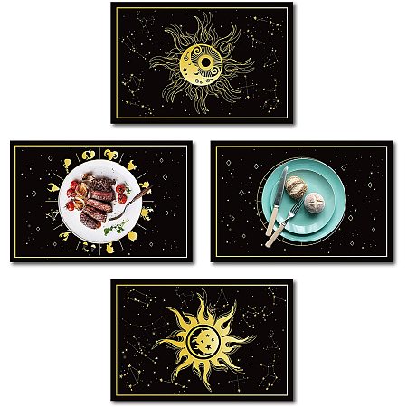 CREATCABIN Placemats Table Mats Sun Moon Constellation Astrolabe Set of 4 Natural Linen Fabric Kitchen Non-Slip Insulation Washable for Christmas Holidays Party Farmhouse 18 x 12inch