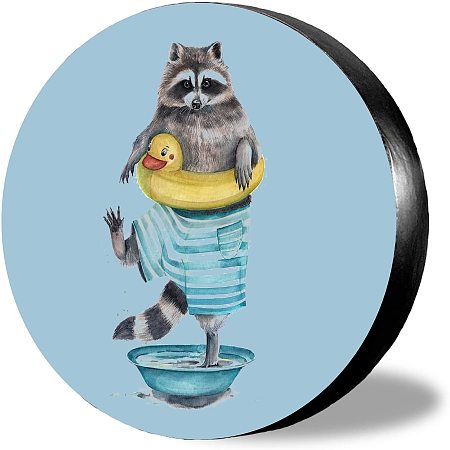 CREATCABIN Funny Raccoon Spare Wheel Tire Cover Protectors Funny Black Tire Covers Weatherproof Oxford Fabric for Trailer Truck Travel Trailer Rv SUV Universal Fit 15inch