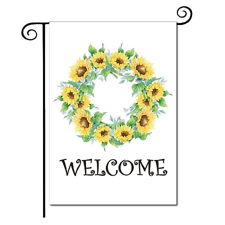 CREATCABIN Welcome Sunflower Welcome Garden Flags Flower Garland Summer Spring Decorative Yard Flag Small Vertical Double Sided Seasonal for Garden Farmhouse House Yard Lawn Outdoor 12.5 x 18 Inch
