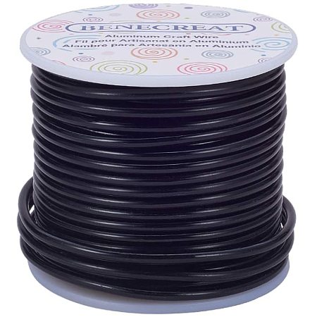 BENECREAT 9 Gauge Jewelry Craft Aluminum Wire 55 Feet Bendable Metal Sculpting Wire for Craft Floral Model Skeleton Making (Black, 3mm)