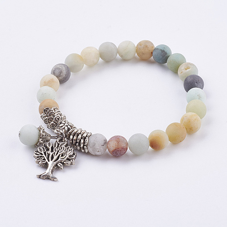 Honeyhandy Natural Amazonite Stretch Bracelets, with Tibetan Style Pendants, Frosted,  2 inch(51mm)