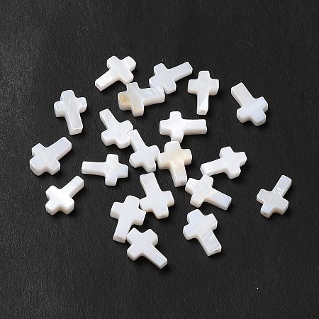 Honeyhandy Natural Freshwater Shell Beads, Religion Cross, Seashell Color, 9.5x6.5x2mm, Hole: 0.7mm