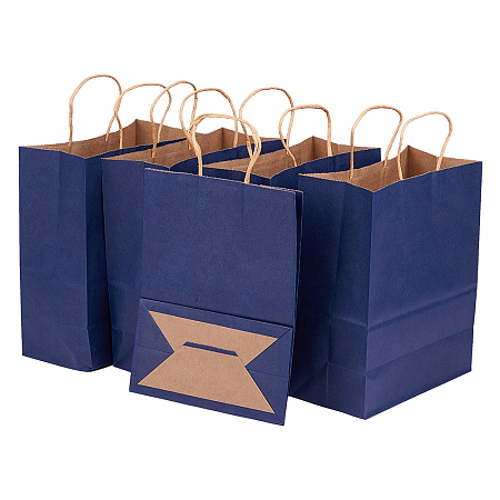 BENECREAT 30 Pack Dark Blue Kraft Paper Bags with Twisted Handles(8.25x4.35x10.5), Shopping/Party Favor/Gift Bags for Birthday Wedding Parties, Holidays and Other Occasions