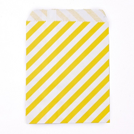 Honeyhandy Kraft Paper Bags, No Handles, Food Storage Bags, Stripe Pattern, Yellow, 18x13cm