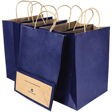 BENECREAT 30 Pack Dark Blue Large Kraft Paper Bags with Twisted Handles(12.5x4.35x9.84), Shopping/Party Favor/Gift Bags for Valentine's Day, Birthday Wedding Parties, Holidays and Other Occasions