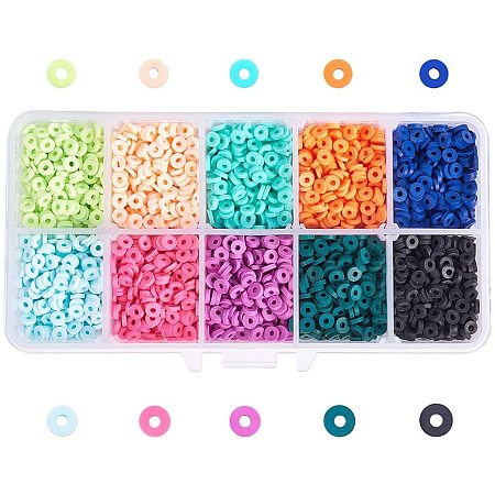 Arricraft 4800 pcs 10 Colors 4mm Flat Round Polymer Clay Spacer Beads Colorful Loose Beads for Earring Bracelet Necklace Jewelry DIY Craft Making