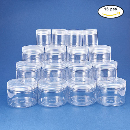 BENECREAT 12 Pack 3/6/11/17oz Slime Storage Favor Jars Clear empty wide-mouth plastic containers with clear lids for DIY slime making