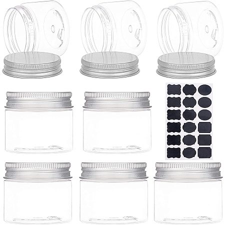 BENECREAT 18 Pack 1.7oz(50ml) Plastic Round Jars Clear Jars Containers with Aluminum Screw Lids for Beauty Products, Household Items or Small Crafts