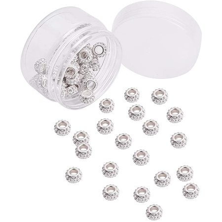 NBEADS 50 Pcs Polymer Clay Rhinestone European Beads with 5mm Hole, Rondelle Large Hole Spacer Beads with Platinum Plated Alloy Cores for DIY Snake Chain Charms European Bracelets Jewelry Making