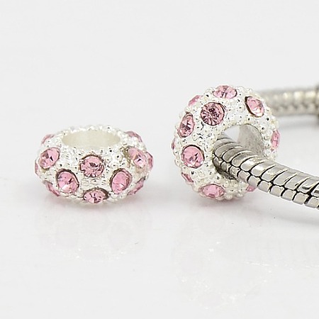 PandaHall Elite 100PCS Pink Alloy Crystal Rhinestone Beads 11x6mm Large Hole European Beads for Jewelry Making