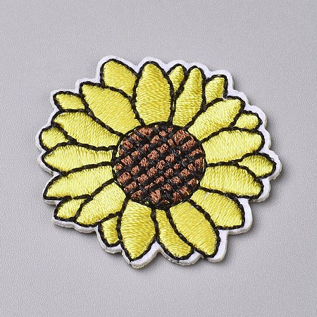 Honeyhandy Computerized Embroidery Cloth Iron on/Sew on Patches, Costume Accessories, Appliques, Sunflower, Yellow, 35~36.5x1.5mm