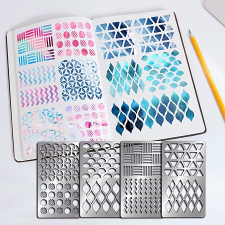 FINGERINSPIRE 4 Pcs Geometric Theme Cutting Dies Stencil Metal Template Molds, Fish Scales Round Stainless Steel Embossing Tool Die Cuts for Card Making Scrapbooking DIY Etched Dies Decoration