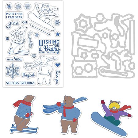GLOBLELAND Christmas Themed Cutting Dies and Silicone Clear Stamps Set with Bear Snowflake Shape for Card Making DIY Scrapbooking Photo Album Invitation Greeting Cards Decor Paper Craft