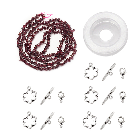 ARRICRAFT DIY Bracelets Necklaces Jewelry Sets, Natural Garnet Chips Beads Strands, Toggle Clasps, Lobster Claw Clasps and Elastic Wire, 12.6x10.6x2.1cm