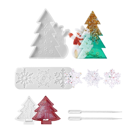 ARRICRAFT Christmas Theme DIY Display Silicone Molds, and Plastic Pipettes, for Jewelry Making, White, 200x163x18mm