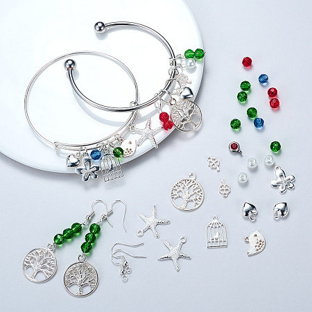 SUNNYCLUE 1 Set 236pcs Expandable Wire Bangle Bracelets Earrings DIY Jewelry Making Starter Kit Charm Bracelet Findings Set, Silver