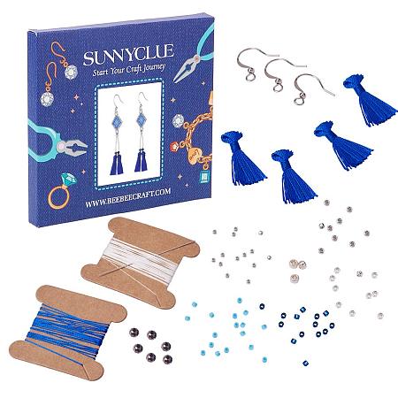 SUNNYCLUE 1 Pair Miyuki Seed Beads Beaded Rhombus Long Tassel Dangle Drop Earring Making Starter Kit Boho Jewelry Craft Kits Women Girls, Blue