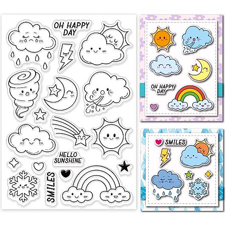 GLOBLELAND Lovely Cloud Clear Stamp Rainbows Suns Transparent Silicone Stamp Snowflakes Rubber Stamp for Scrapbook Journal Card Making 4.3 x 6.3 Inch