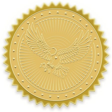 BENECREAT 100 Packs Eagle Embossed Gold Foil Stickers Certificate Seals 5x5cm/2x2