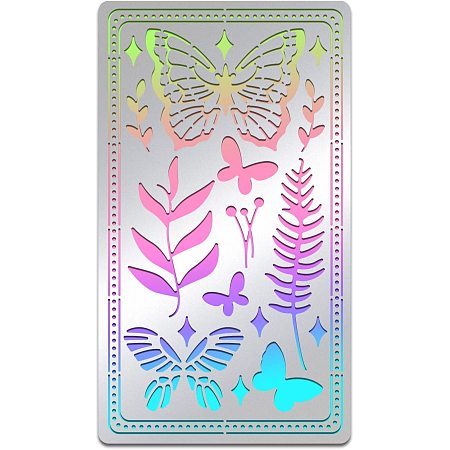 BENECREAT Butterfly Painting Stencils, 7x4 Inch Plants Leaf Stainless Steel Metal Stencil for Wood Carving, Drawings and Woodburning, Engraving and DIY Scrapbooking