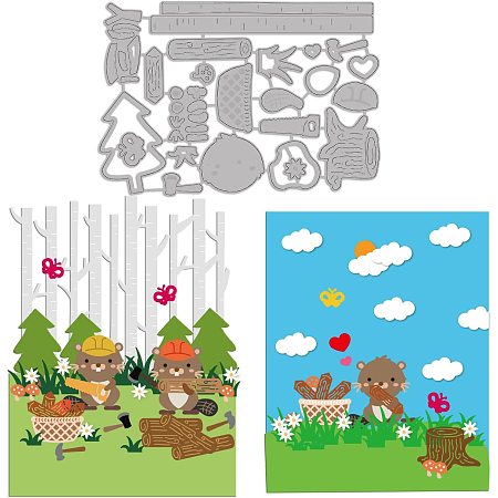 GLOBLELAND Forest Animal Die-Cuts Set Beaver Pine Axe Hammer Cutting Dies for DIY Scrapbooking Festival Greeting Cards Diary Journal Making Paper Cutting Album Envelope Decoration 4.09 x 5.86 Inch