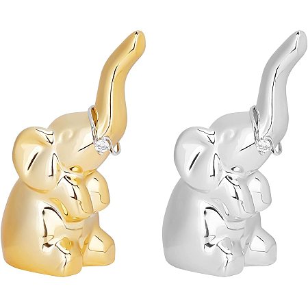 FINGERINSPIRE 2 Pcs Silver and Gold Elephant Ring Holder 2.3x1.5x3.7inch Porcelain Elephant Home Display Decorations for Jewelry Display Great Birthday Wedding Festival Gifts