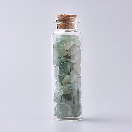 Honeyhandy Glass Wishing Bottle, For Pendant Decoration, with Green Aventurine Chip Beads Inside and Cork Stopper, 22x71mm