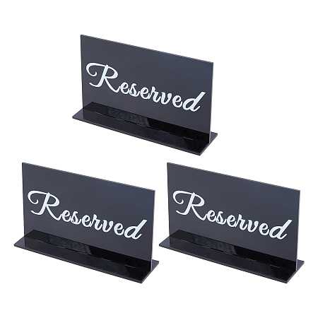 NBEADS 3 Sets Acrylic Mirror Reserved Table Sign, Black Desk Stand Reserved Sign Double Sided Reserved Sign Plate for Restaurants Weddings Party Events, 17.4x10.4x4.95cm