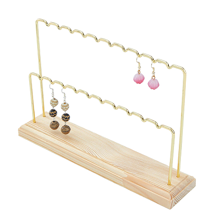 Arricraft 2-Tier Wood Earring Displays, with Iron Findings, Golden, Finish Product: 22x2x14.9cm, about 3pcs/set
