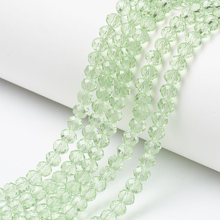 Honeyhandy Glass Beads Strands, Faceted, Rondelle, Pale Green, 10x8mm, Hole: 1mm, about 65~66pcs/strand, 20.8~21.2 inch(53~54cm)