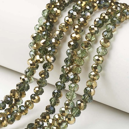 Honeyhandy Electroplate Transparent Glass Beads Strands, Half Golden Plated, Faceted, Rondelle, Dark Sea Green, 4x3mm, Hole: 0.4mm, about 130pcs/strand, 16.54 inch(42cm)