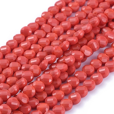 ARRICRAFT Glass Beads Strands, Faceted, Flat Round, Red, 6x4mm, Hole: 1.2mm; about 98pcs/Strand, 22 inches(53.5cm)