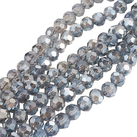 NBEADS 1 Strand Electroplate Glass Beads, Faceted Round, SteelBlue, 6mm, Hole: 1mm; about 99pcs/strand, 22.2