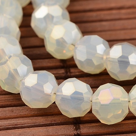 Faceted Round Electroplate Imitation Opalite Glass Beads Strands, LightYellow, 6mm, Hole: 1mm; about 99pcs/strand, 22.2