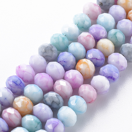 Honeyhandy Opaque Baking Painted Glass Beads Strands, Imitation Stones, Faceted, Rondelle, Colorful, 6x5mm, Hole: 1mm, about 80~81pcs/strand, 14.76 inch~14.96 inch(37.5~38cm)