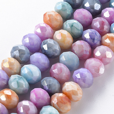Honeyhandy Opaque Baking Painted Glass Beads Strands, Imitation Stones, Faceted, AB Color Plated, Rondelle, Colorful, 8x6mm, Hole: 1.2mm, about 63~64pcs/strand, 15.87 inch~16.14 inch(40.3~41cm)