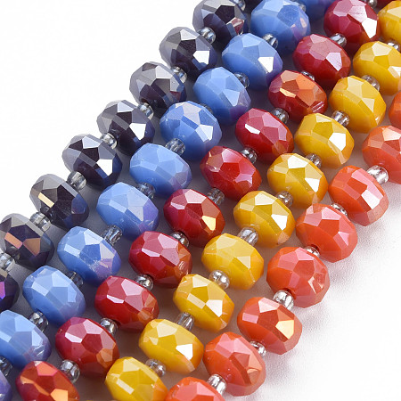 ARRICRAFT Electroplate Glass Beads Strands, AB Color Plated, Faceted, Abacus, Mixed Color, 9.5x6mm, Hole: 1.4mm, about 77~79pcs/strand, 26.77 inch (68cm)