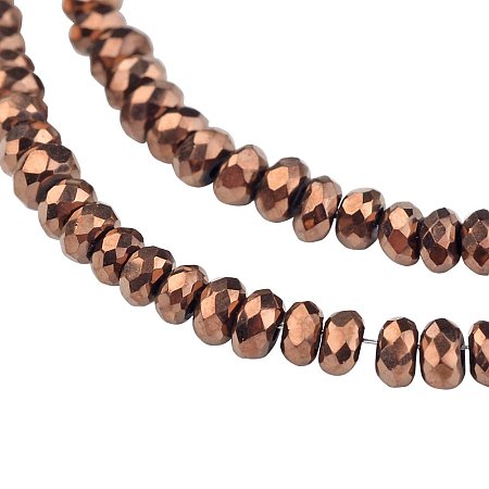 NBEADS 1 Strand Copper Plated Faceted Abacus Electroplate Glass Beads Strands with 3x2mm,Hole: 1mm,About 202pcs/strand