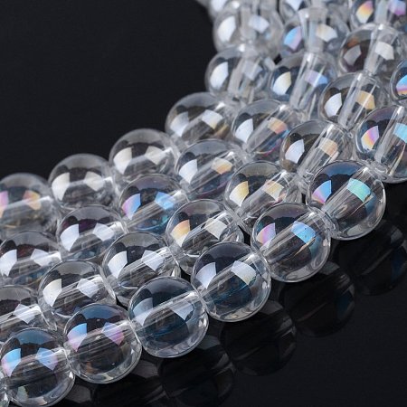 NBEADS 10 Strands 9.5mm Round Clear Transparent Glass Beads Strands Loose Beads for Necklaces and Bracelets Jewelry Making