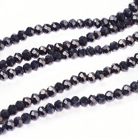 NBEADS 10 Strands Black Faceted Abacus Plated Electroplate Glass Bead Strands with 3x2mm,Hole: 0.5mm,about 200pcs/strand