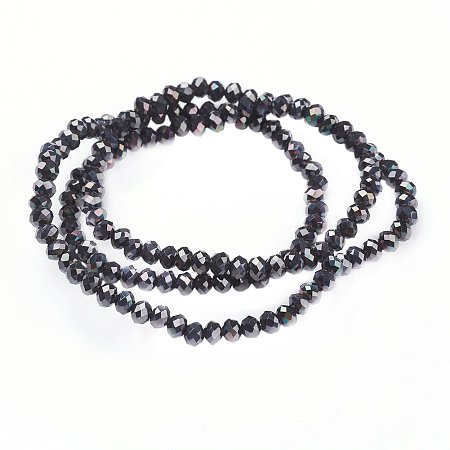 NBEADS 10 Strands Black Plated Faceted Abacus Electroplate Glass Bead Strands With 4x3mm,Hole: 1mm,About 150pcs/strand