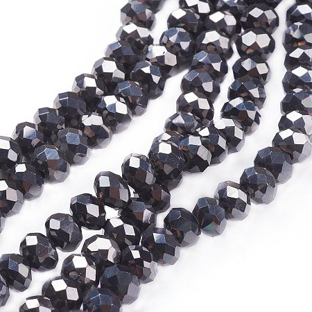 NBEADS 10 Strands Black Electroplate Glass Faceted Abacus Beads, about 100pcs/strand