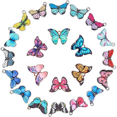 CHGCRAFT 44Pcs 22Styles Enamel Butterfly Pendant Charms Enamel Butterfly Dangle for DIY Handmade Charms Necklace Bracelets Accessories