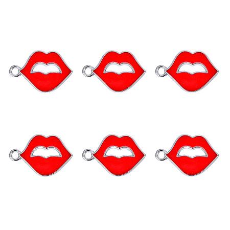 PandaHall Elite 30pcs Red Alloy Enamel Sexy Red Lip Pendants Charms Finding Kiss Mouth Pendants Beads for Jewelry Making and Crafting