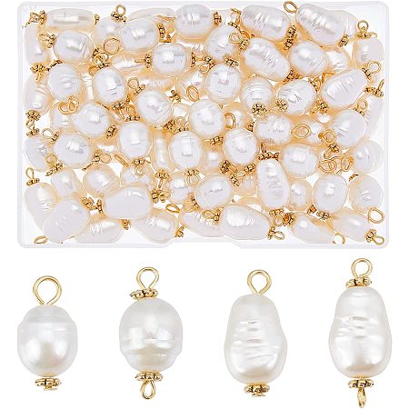 SUPERFINDINGS 80Pcs 4 Style Imitation Pearl Pendant Connectors Irregular Acrylic Pearl Links and Charm ABS Plastic Pearl Bead Charm with Iron Pins for Necklace Bracelet Making